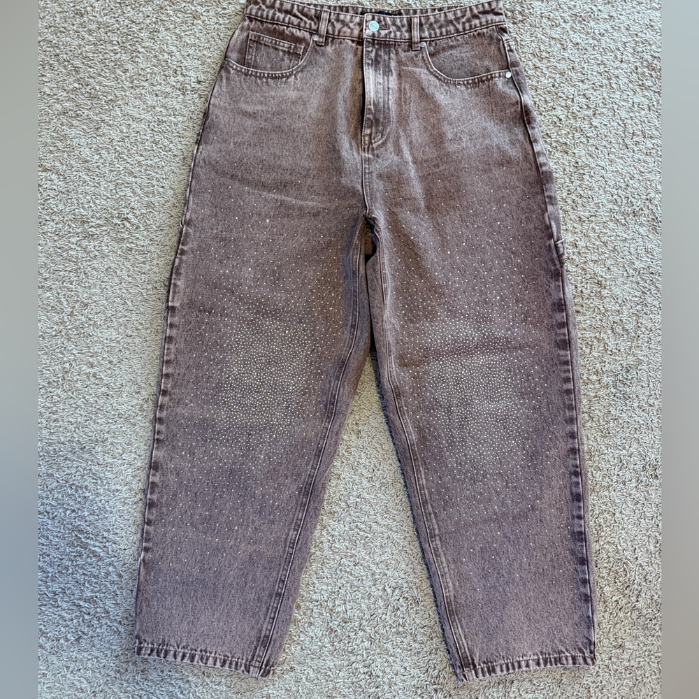 Rhinestone Pink Boot Cut Jeans with Relaxed Fit
